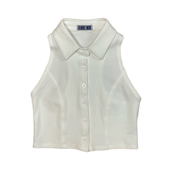 White Ribbed Racer Back Polo Top Size Small - Picture 2 of 9